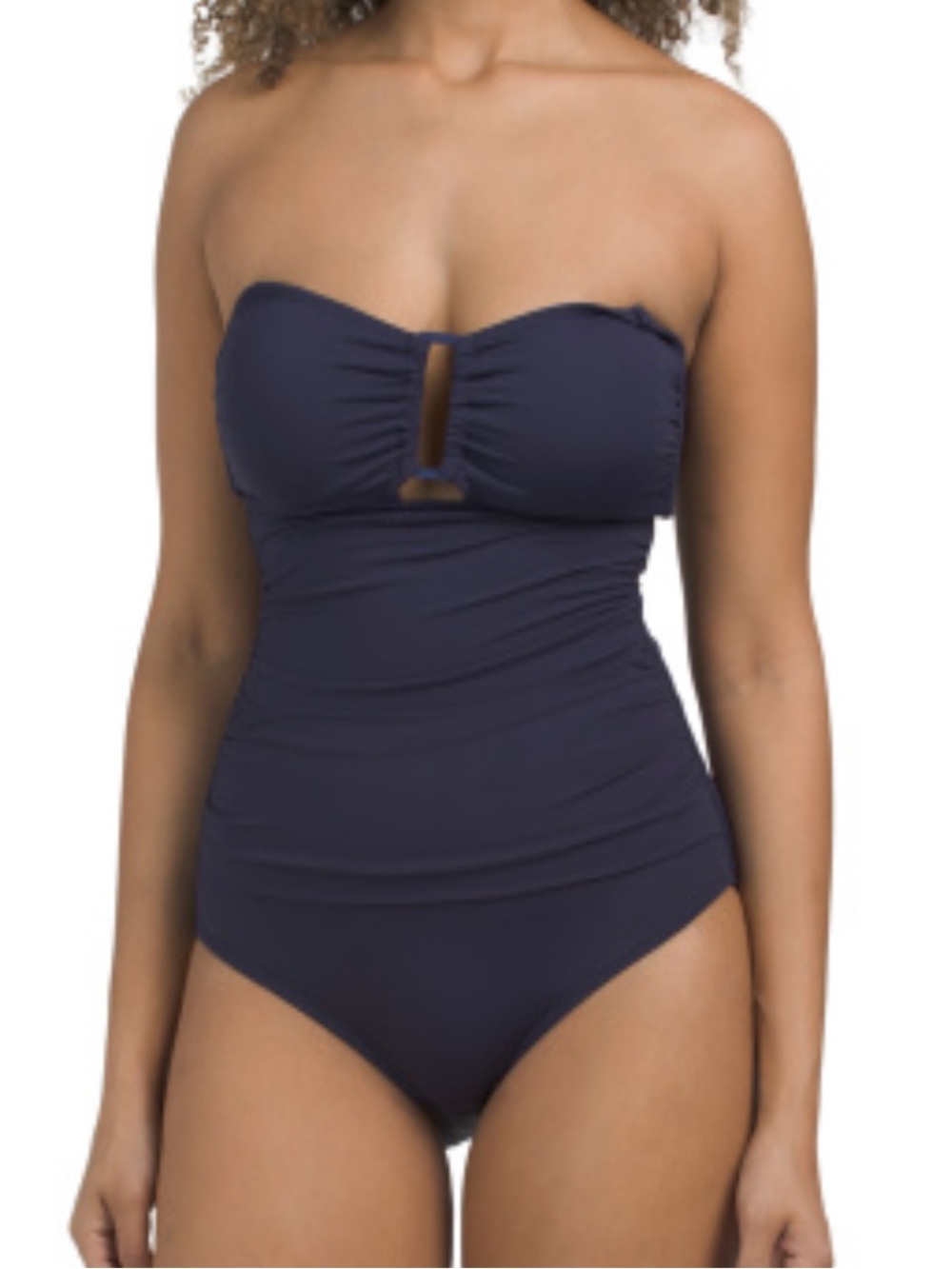 Anne Cole One Piece Swimsuit Bandeau Keyhole Shirred Navy Blue Size 12